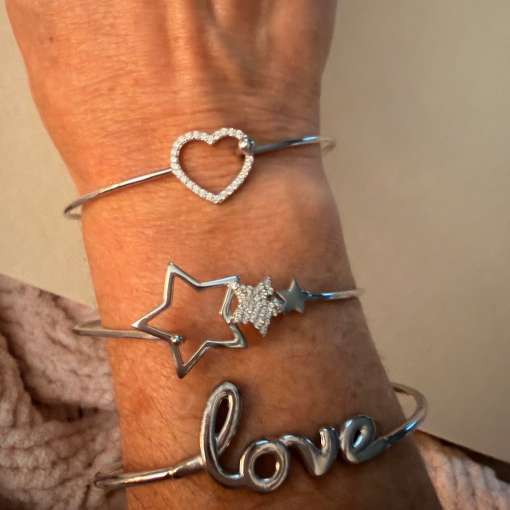 Sterling Silver Heart, Star and Love Bracelet Set